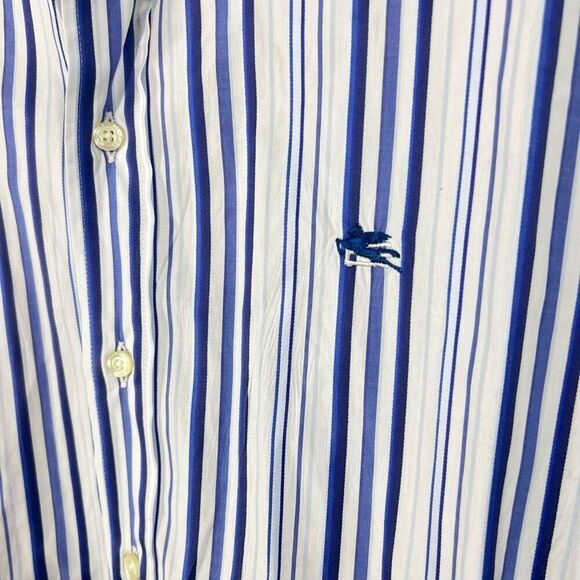 ETRO Men’s Button Down Shirt Stripe Collar in White & Blue Long Sleeve Size 39IT - Picture 5 of 13